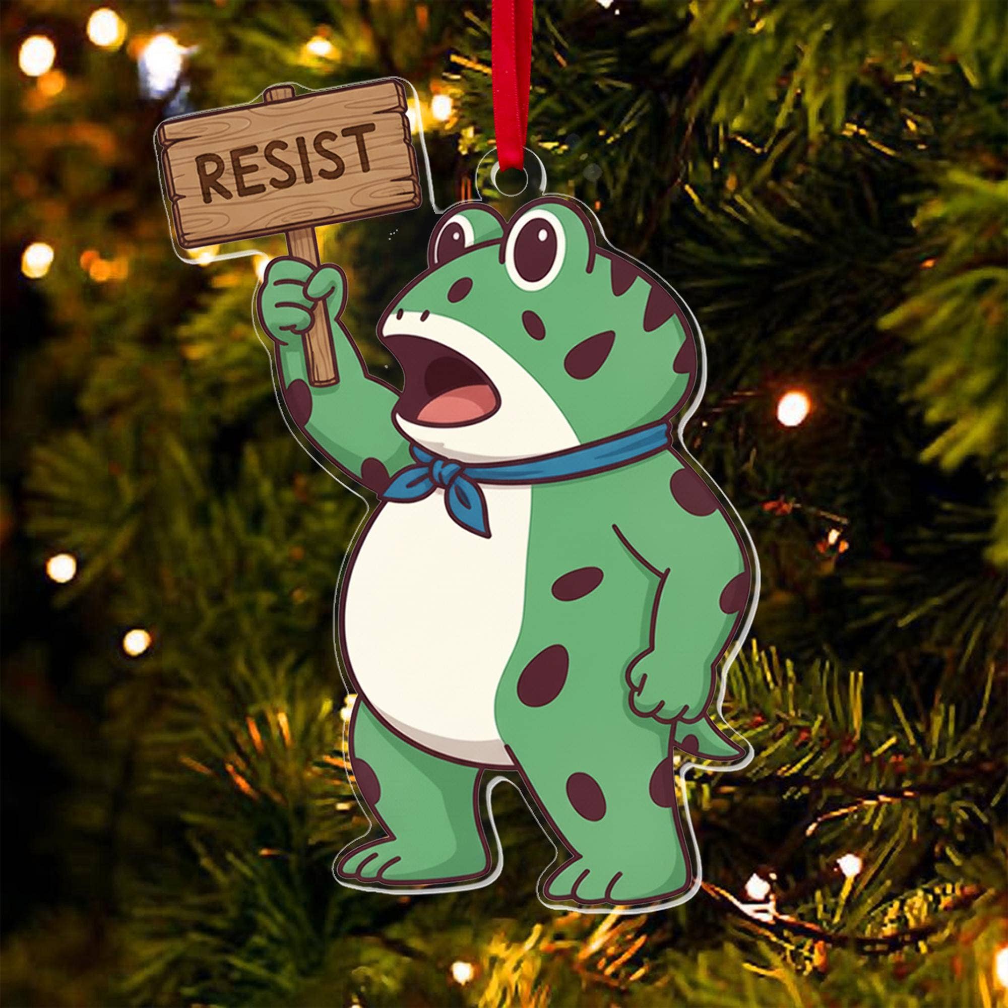 Embrova - Wholesale Ornament - Portland Frog Resist Acrylic Ornament, Anti Maga Ornament 0
