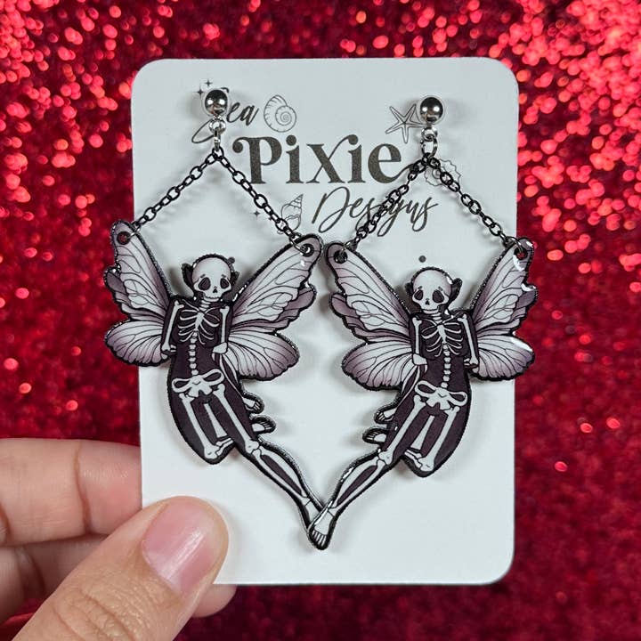 Skelett-Feen-Halloween-Ohrringe, gruselig & niedlich für den Großhandel von Sea Pixie Designs