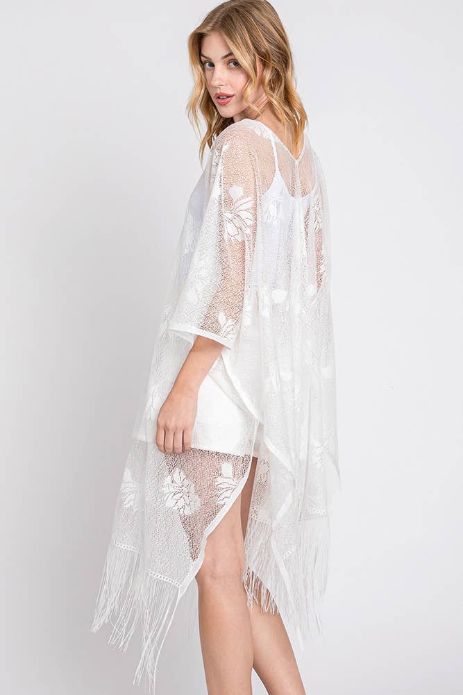 Hana - Wholesale Swim Cover Up - Women's - Floral Lace Summer Poncho Cover Up with Tassel2