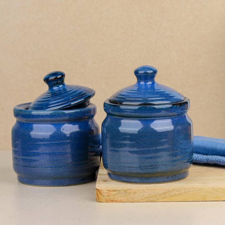 Royal Blue Ceramic Jars/Containers for Kitchen Set - 500ML for wholesale by GoGlocal