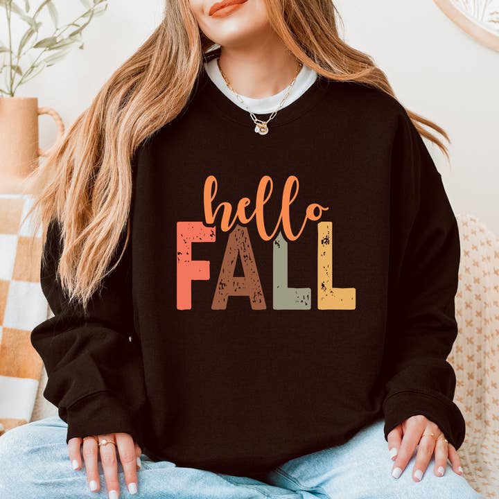 Hello Fall Cursive Block - Women's Graphic Sweatshirt for wholesale by Olive And Ivory Wholesale