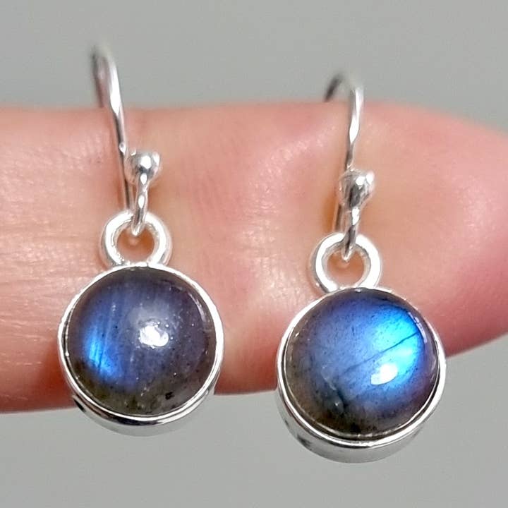 Ronde Blauwe Labradoriet Oorbellen | 925 Zilver, E13LAB voor wholesale door Mistry Gems