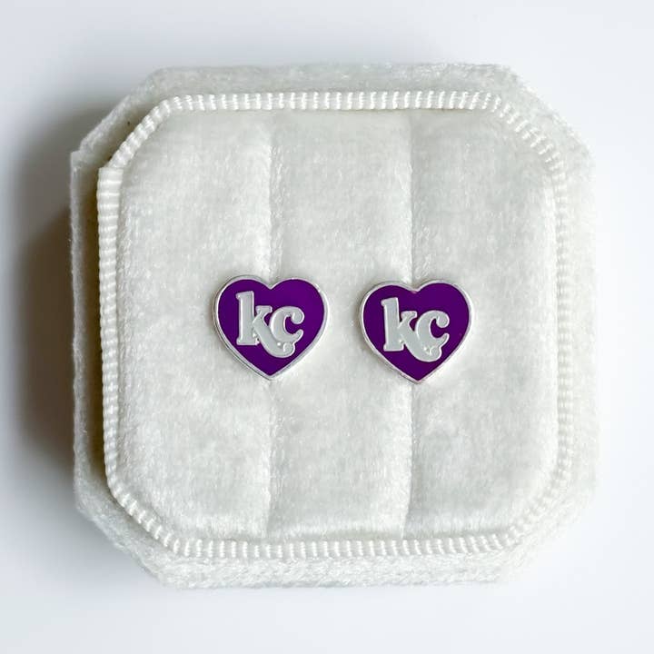 KC Heart Stud Earrings - Purple for wholesale by Desert Peach