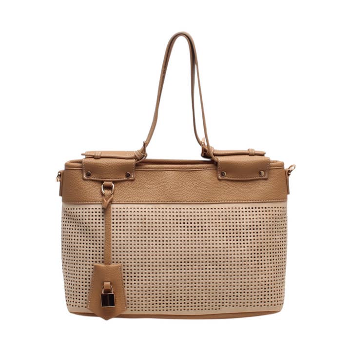 Bolso shopper calado con bandolera y colgante decorativo para venta al por mayor de BESTINI