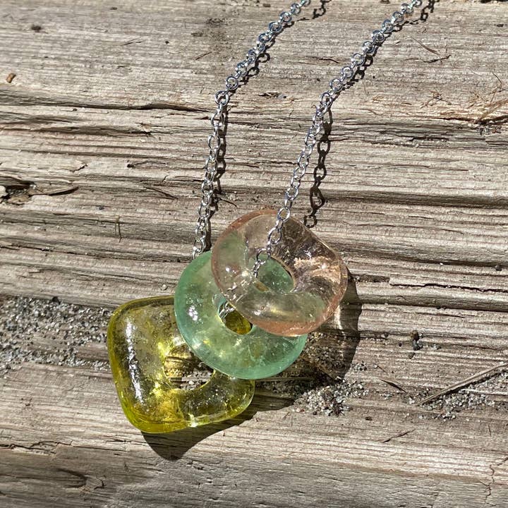 Peppermint Charms - Wholesale Pendant/Charm Necklace - Trio of Depression glass necklace sterling silver2