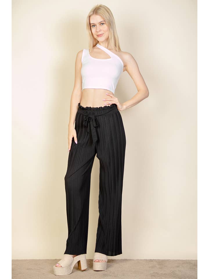 CAPELLA APPAREL - Wholesale Pants - Women's - Pleated Stretch Crepe Pull-On Wide Leg Tie Front Pants4