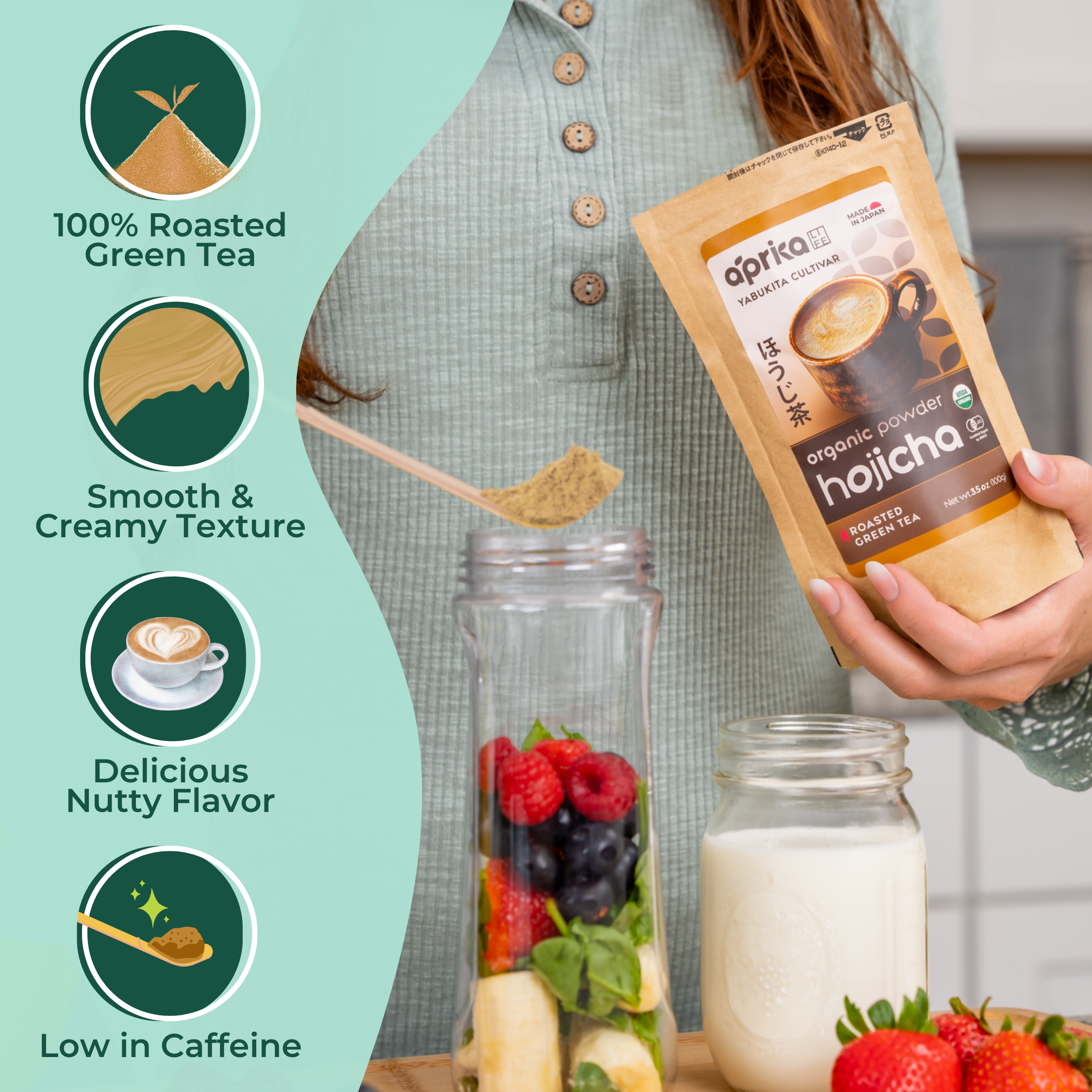 Aprikalife - Wholesale Health/Detox Tea - Organic Japanese Hojicha Roasted Green Tea Powder,100g/3.5oz2