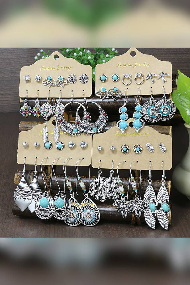 UNISHE - Wholesale Dangle Earrings - Copy Boho Turquoise Alloy Earrings Set HH0607