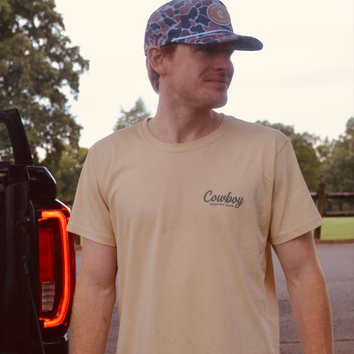 Cowboy Country Club - Wholesale Screen Printed T-Shirt - Men's - Cursive Club Graphic T-Shirt1