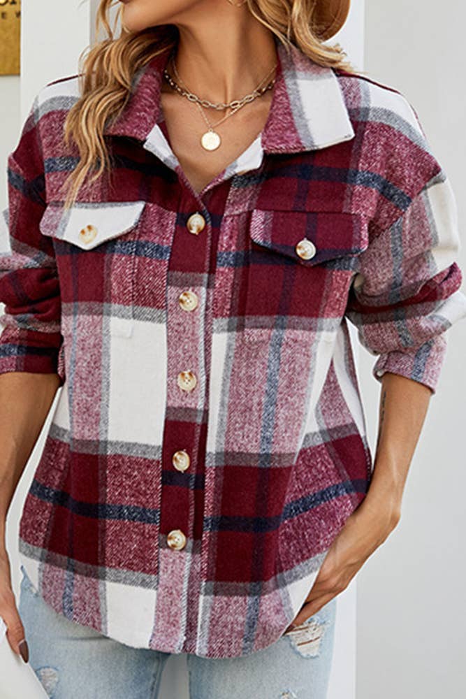 Comely Fashion – wholesale Shirt Jacket/Shacket - Women’s – Flannel Pockets Button Up Plaid Shacket CF-QXX0237