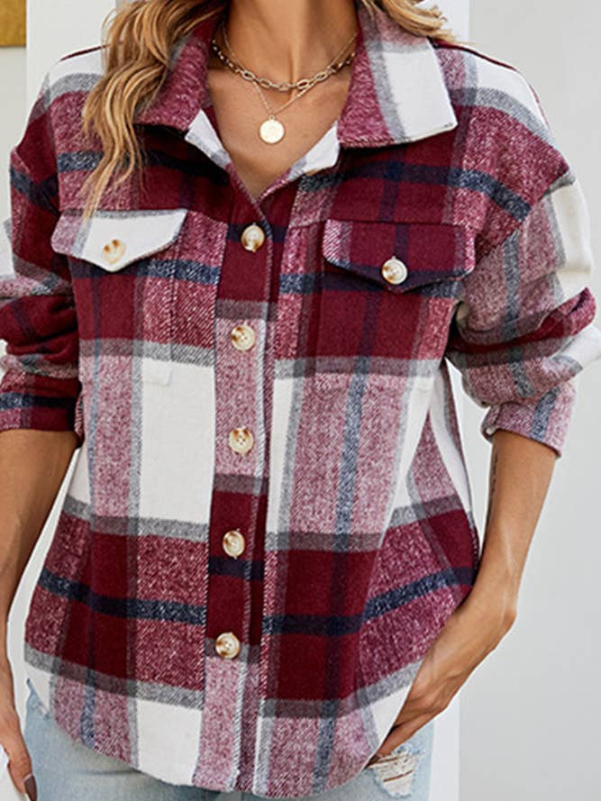 UNISHE - Wholesale Shirt Jacket/Shacket - Women’s - Button Up Pockets Plaid Shacket QXX0235