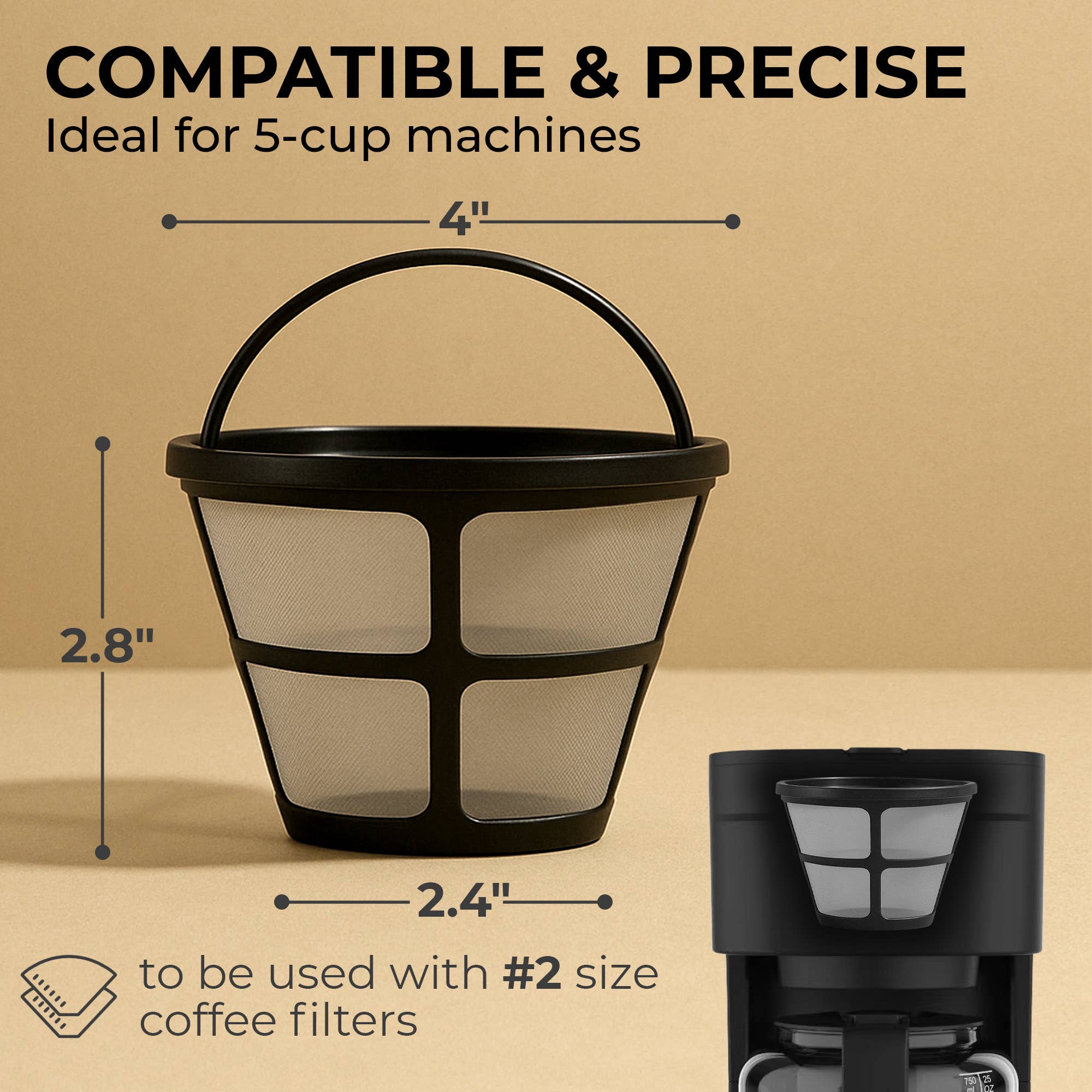 Kaffe - Vendita all'ingrosso Filtri caffè - Filtro permanente universale per caffè Kaffe – Filtro a rete riutilizzabile per macchine da caffè da 5 tazze1