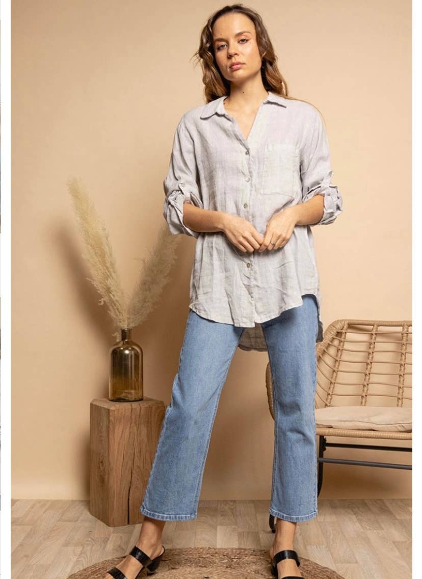 LINEN & COTTON HOUSE - Wholesale Button Down Shirt - Women's - LINEN SHIRT WITH SQUARE POCKET, SPRING SUMMER 7400124