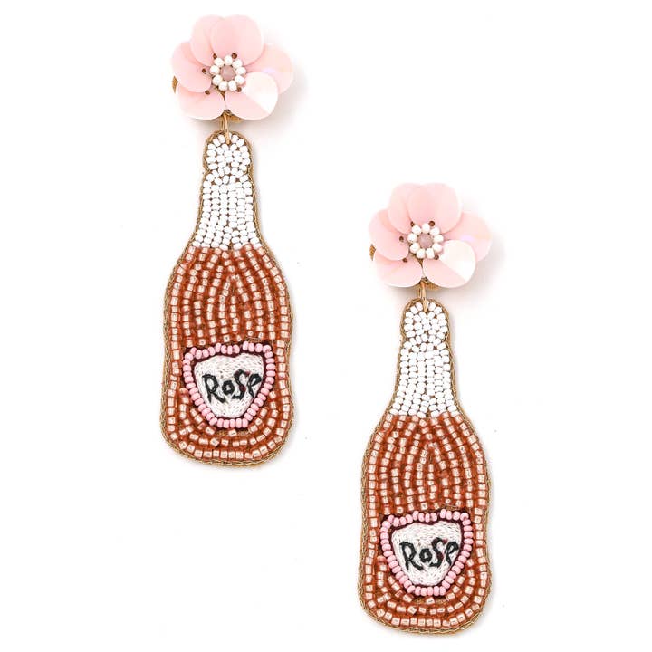 Anarchy Street - Wholesale Dangle Earrings - Floral Beaded Rose Champagne Bottle Earrings1