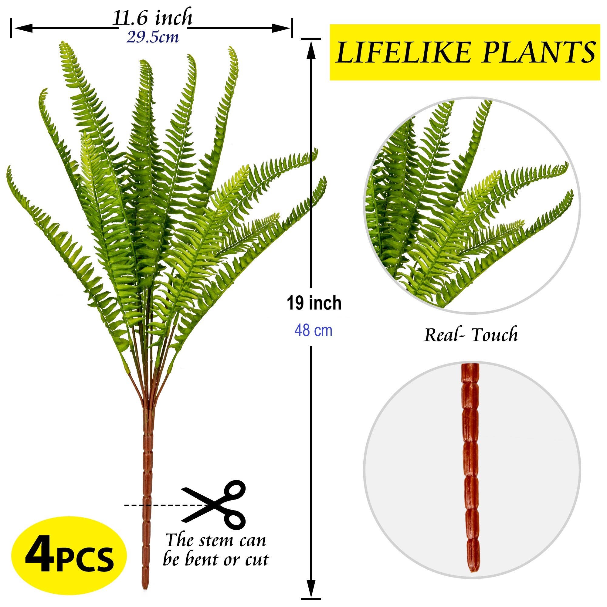 Grand Verde - Wholesale Artificial Plant - Boston Ferns Artificial Plants Plastic Greenery Bulk 4pcs4