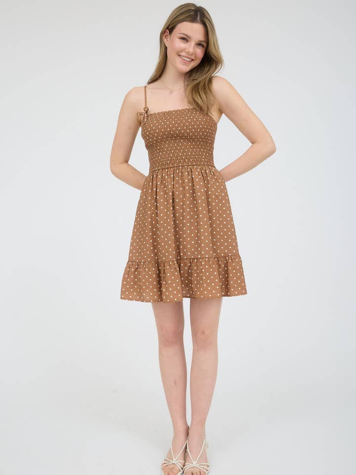 Blu Pepper - Wholesale Dress - Women's - POLKA DOT BOW DETAIL SMOCKED MINI DRESS