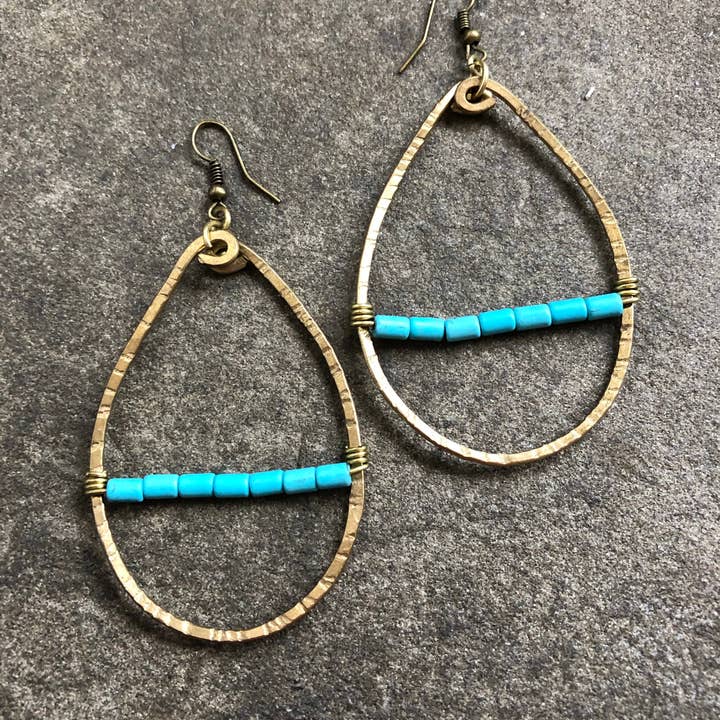 Brass Hoops with Turquoise Howlite for wholesale by Kate Stephen Jewelry