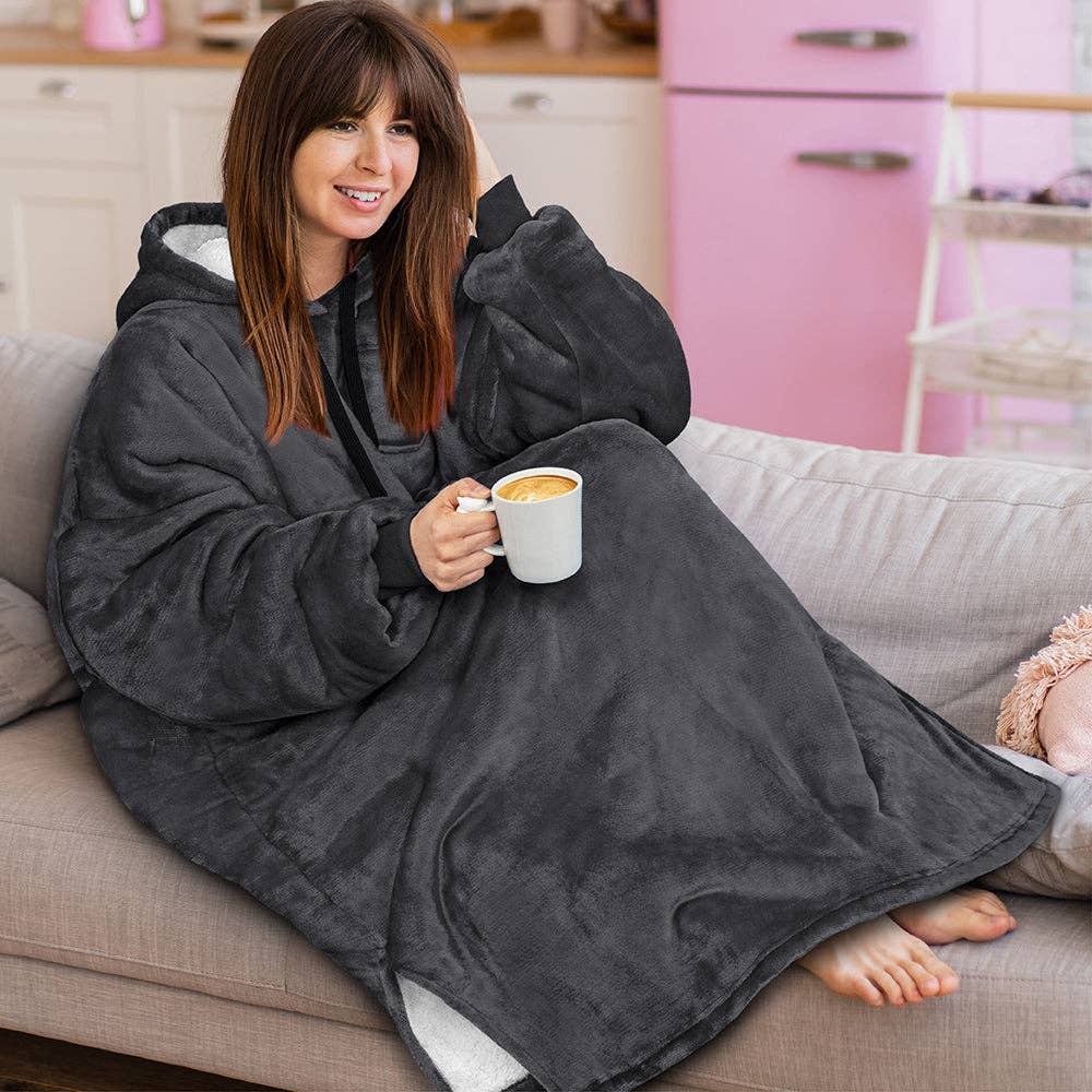 Pavilia - Wholesale Hoodie - Women's - Chest Pocket Sherpa Hoodie Blanket - Patch Pocket (Regular / Long)122