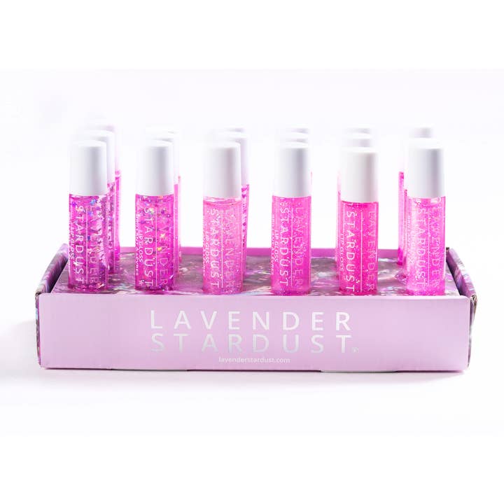 18-DELIGE ROLL-ON LIPGLOSS DISPLAY voor wholesale door Lavender Stardust