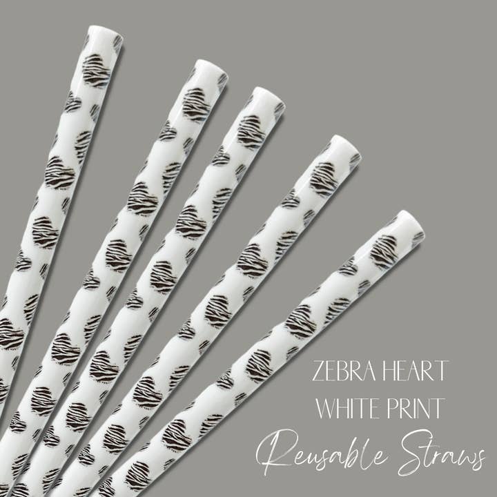 OMG Cups! - Wholesale Drinking Straw - Zebra Heart White Straw (24oz)
