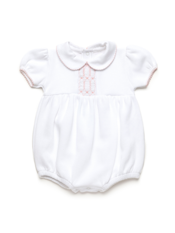 Smocked Pima Bubble | Special Knit | White Pink | Baby Girl for wholesale on Faire4