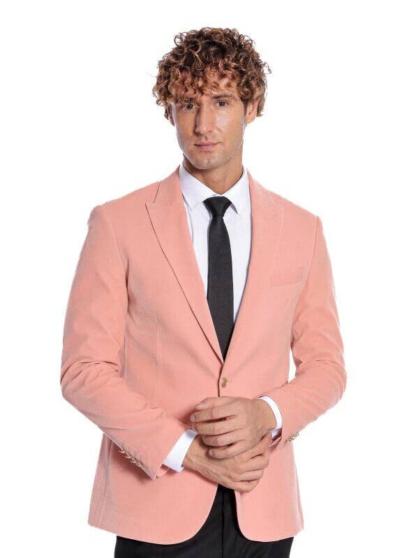 Blazer Masculino Largo de Lapela Veludo Rosa - Wessi por atacado de Wessi