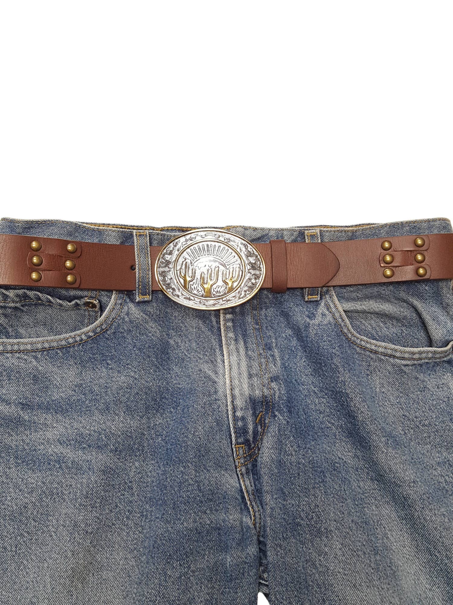 Axesoria West - Wholesale Belt - Women's - Genuine Studded Leather Belt w. Cactus Buckle5