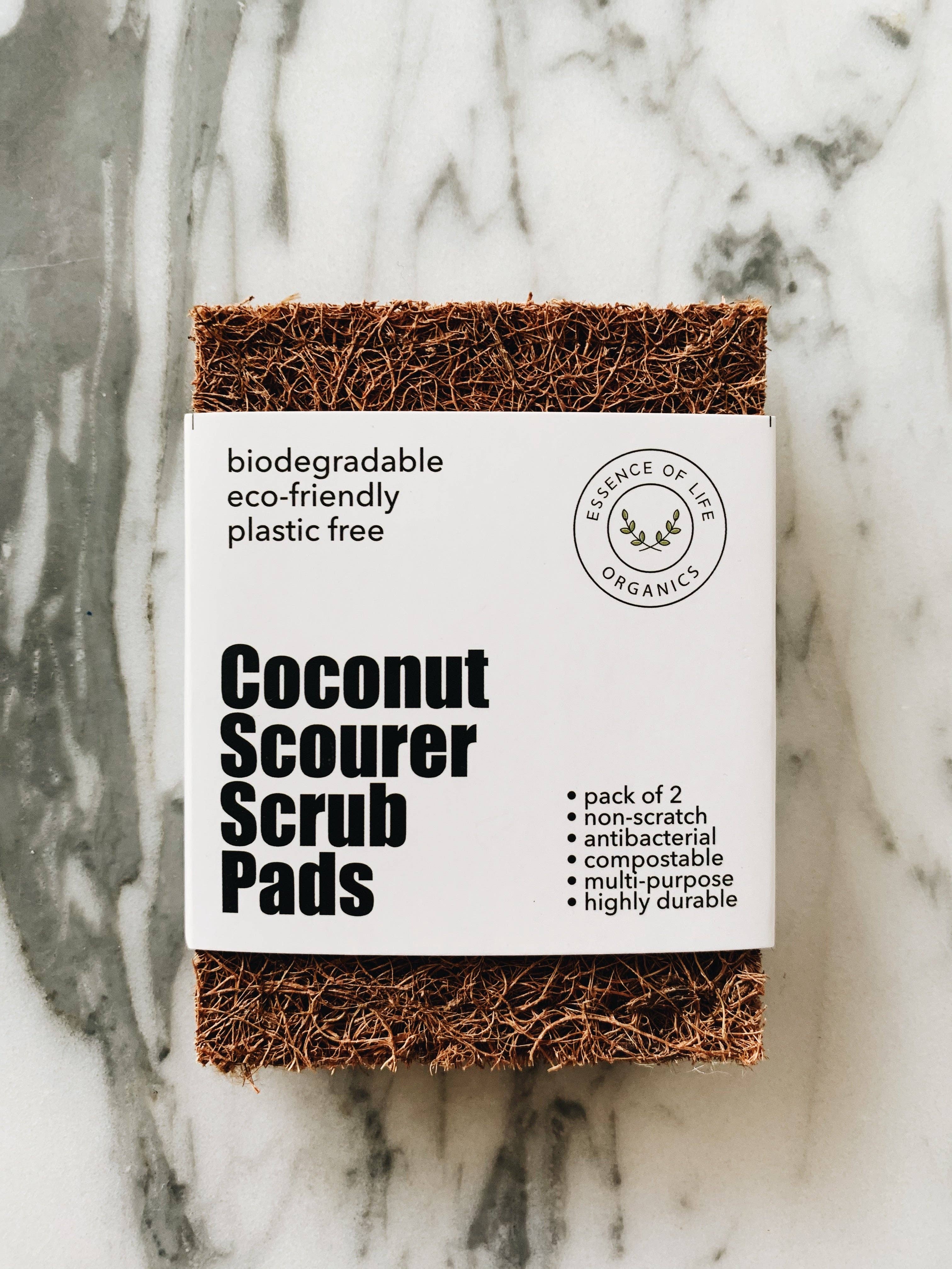 Essence of Life Organics - Wholesale Cleaning Sponge - Coconut Scourer Scrub Pads, 100% plant based and compostable, pack of 2