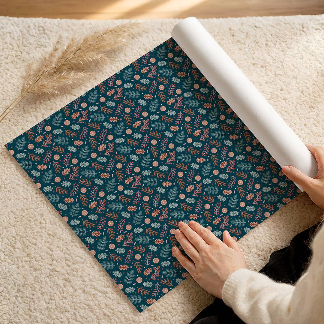 Jess A Little Creative - Wholesale Flat Wrap - Dark Blue Botanical Christmas Gift Wrap1