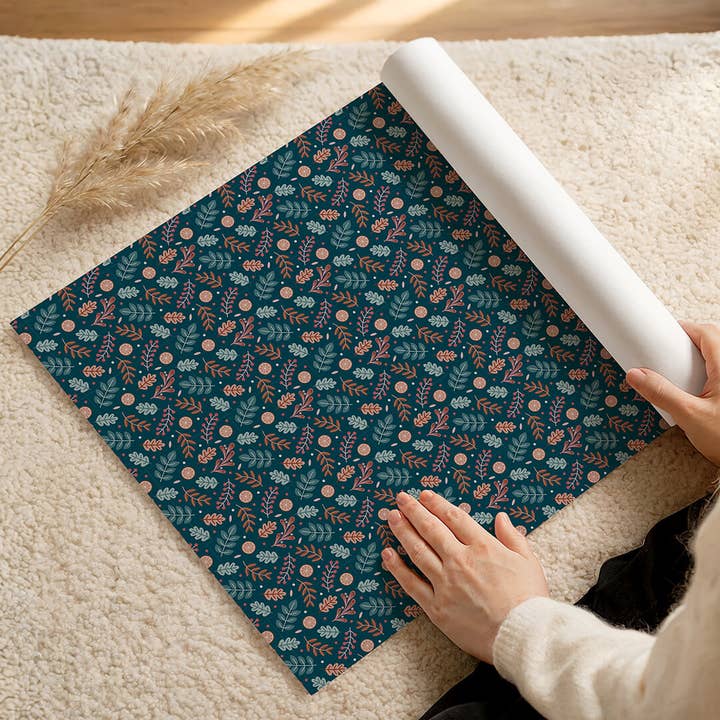 Jess A Little Creative - Wholesale Flat Wrap - Dark Blue Botanical Christmas Gift Wrap1