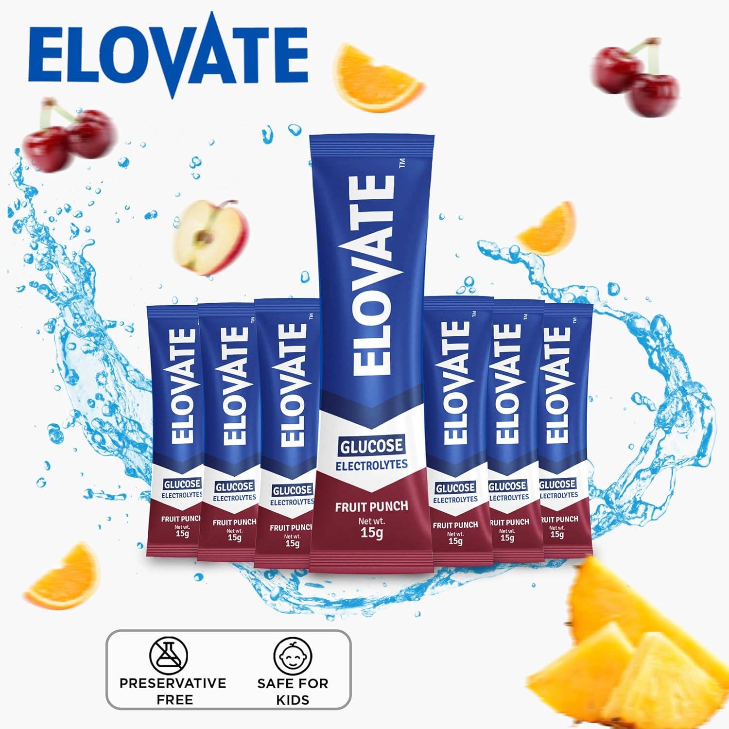 ELOVATE - Wholesale Powdered Health Drink - Elovate 15 - Electrolyte Drink Mix with 10g Glucose - Hydrating Electrolyte Powder Packets for Energy, Rapid Rehydration, Workout Recovery, Dehydration Relief, Fitness & Active Lifestyles - Premium Drink for Daily Hydration (Fruit Punch, Pack of 25)6