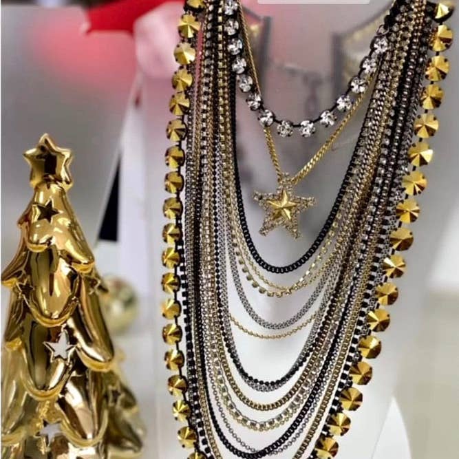 TOVA – Engroshandel Halskæde med vedhæng – Lagdelte stjerner Multi II halskæde2