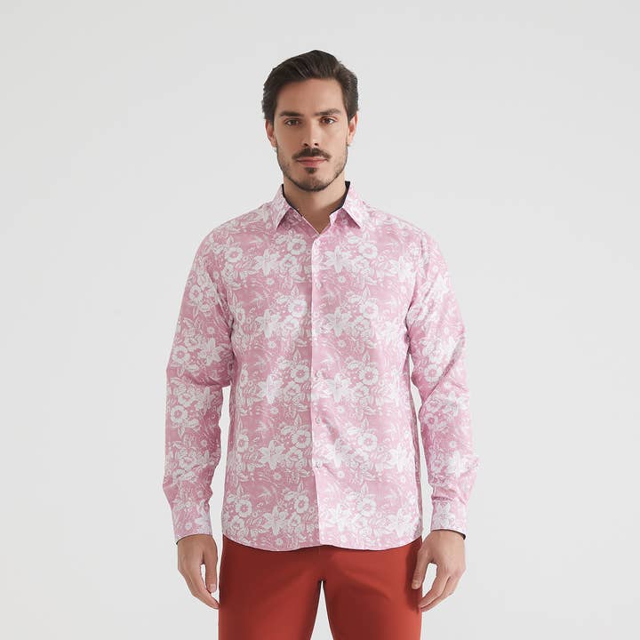 Roze overhemd met patroon in comfortabele pasvorm voor wholesale door Yves Enzo