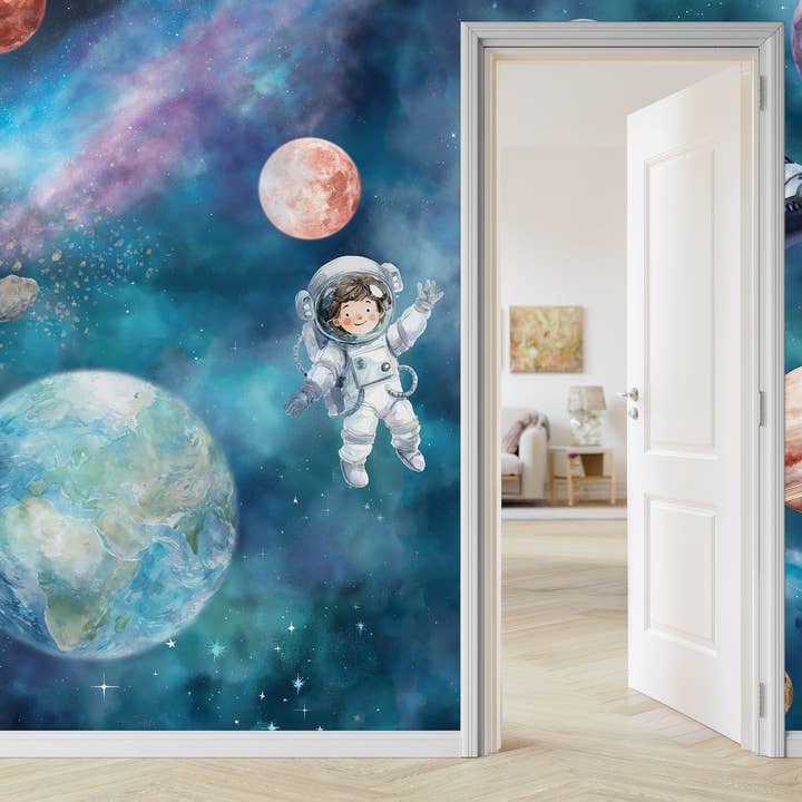 Astronaut & Space Shuttle Universe Kids Wallpaper for wholesale by Prime Decor Wallpaper