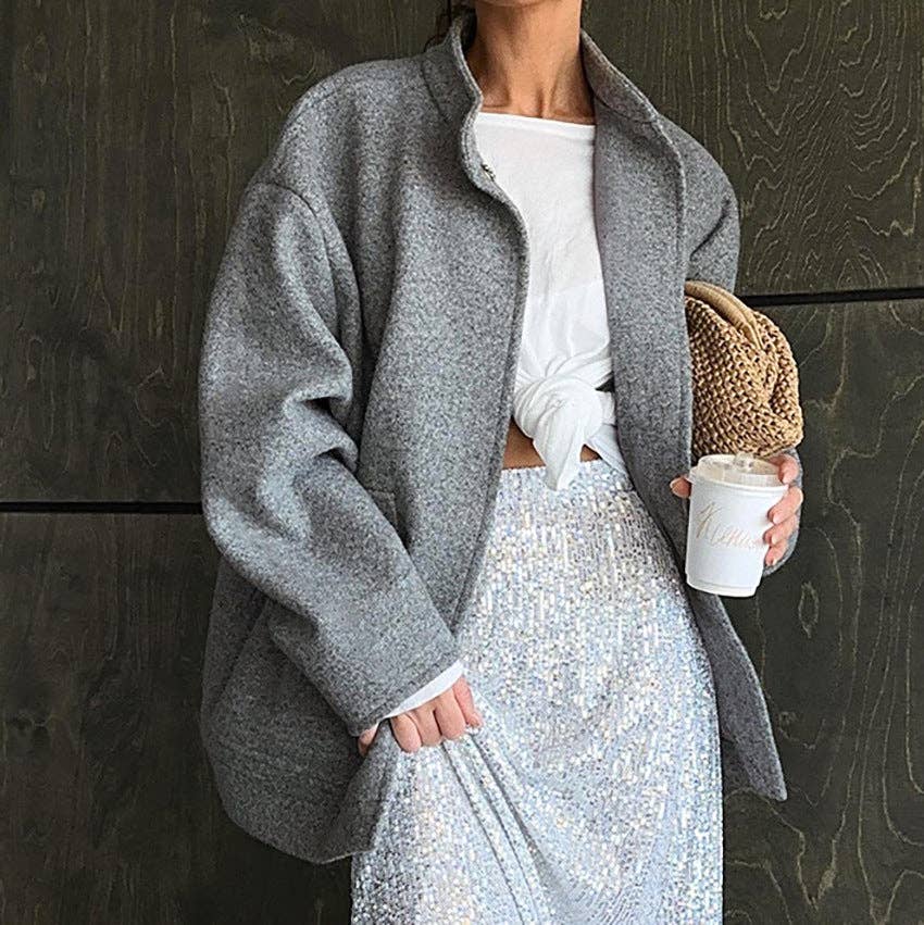 Marayn - Wholesale Coat - Women's - Gray Wool Coat Chic Modern Timeless Style2