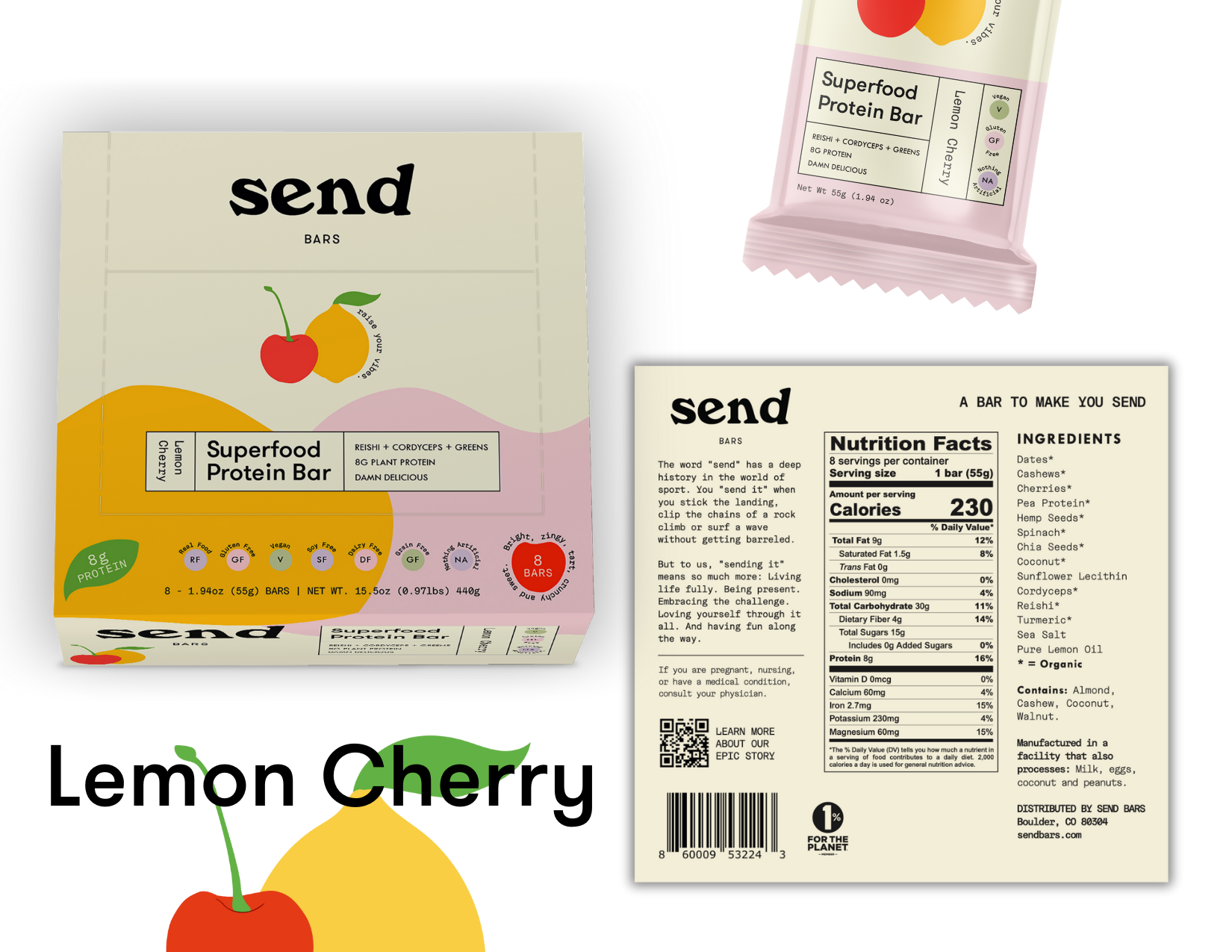 Send Bars - Wholesale Snack Bar - Lemon Cherry Superfood Protein Bars - Single Caddy (8 bars)4