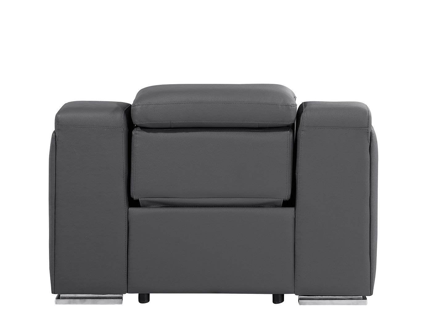 HomeRoots - Wholesale Chair - 41" Dark Gray Italian Leather Wall Hugger Recliner With USB4