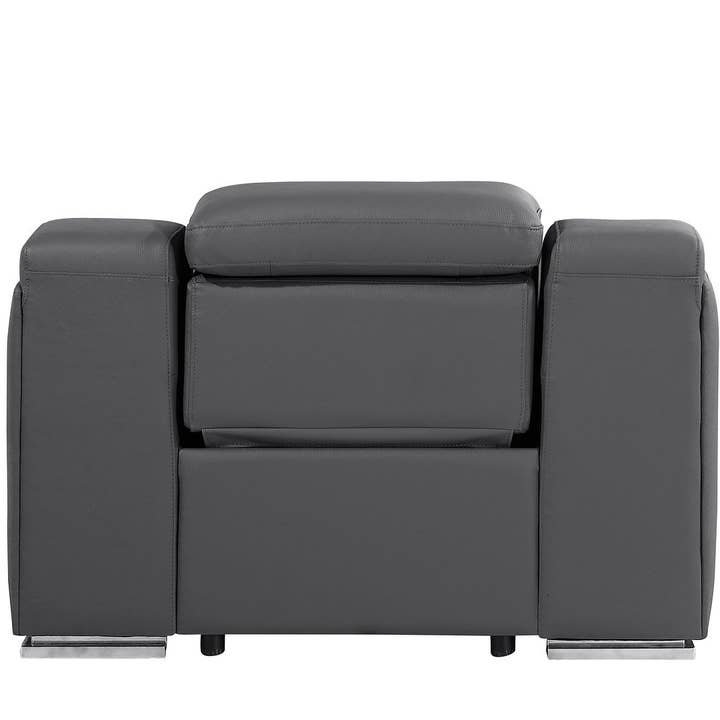 HomeRoots - Wholesale Chair - 41" Dark Gray Italian Leather Wall Hugger Recliner With USB4