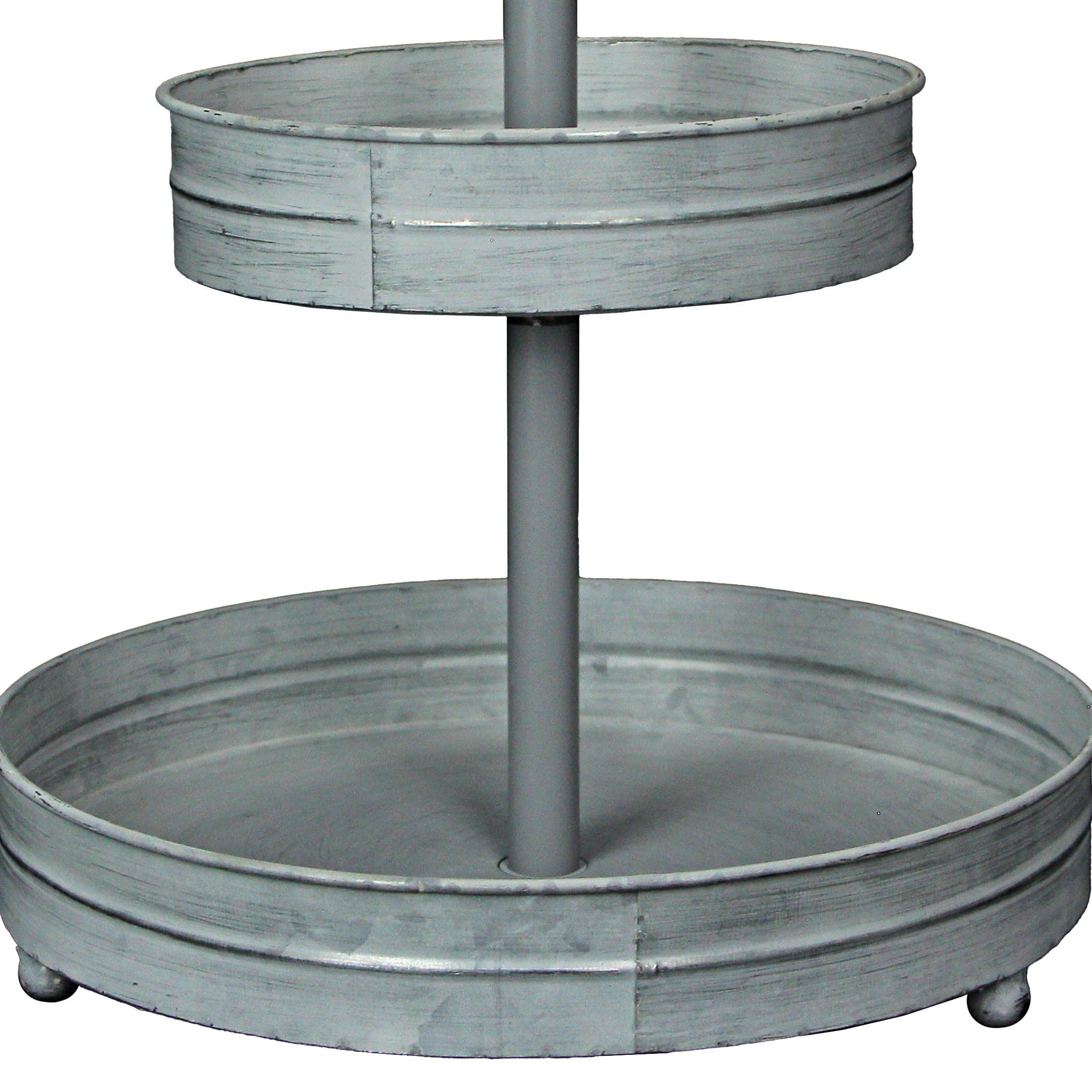 Zeckos - Wholesale Serving Tray - Distressed White Metal Round 2 Tier Farmhouse Serving Stand8