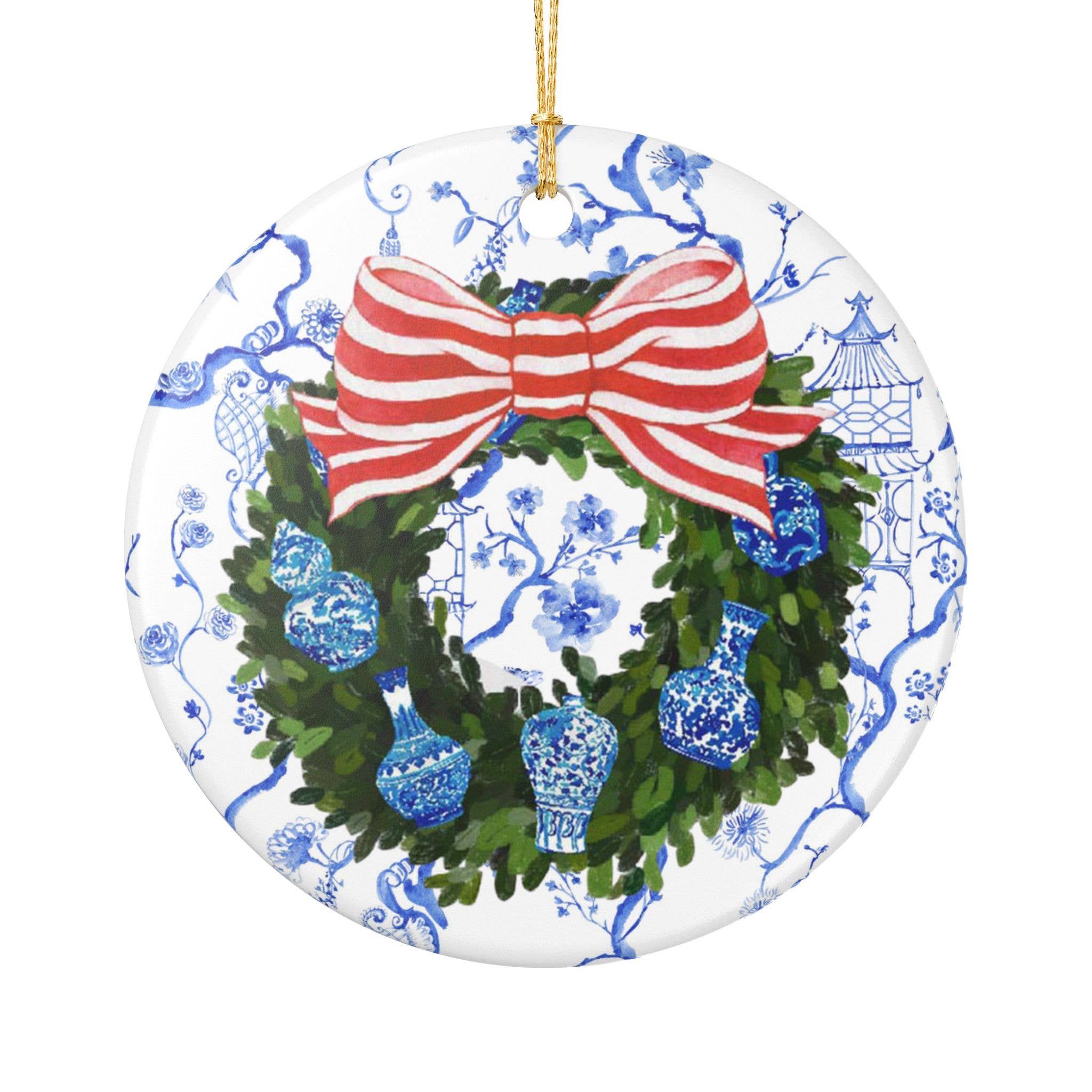 Design Carolinas - Wholesale Ornament - Ginger Jar Chinoiserie Christmas Wreath Ornament0