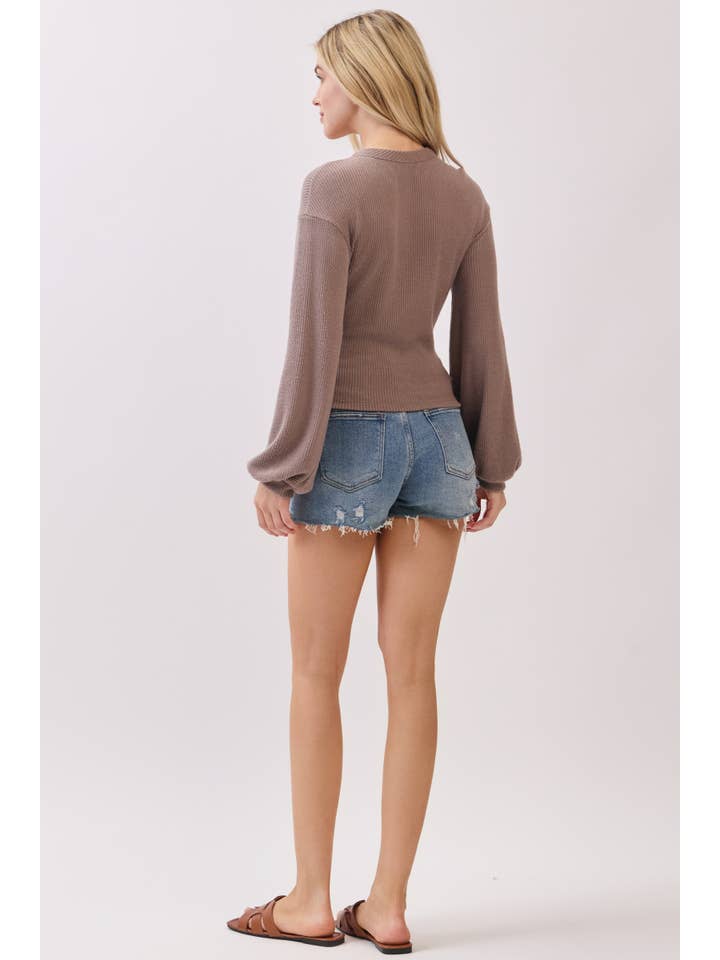 Final Touch – Engroshandel Strikket top - Dame – Børstet Ribbet Surplice Langærmet Top - NT315415