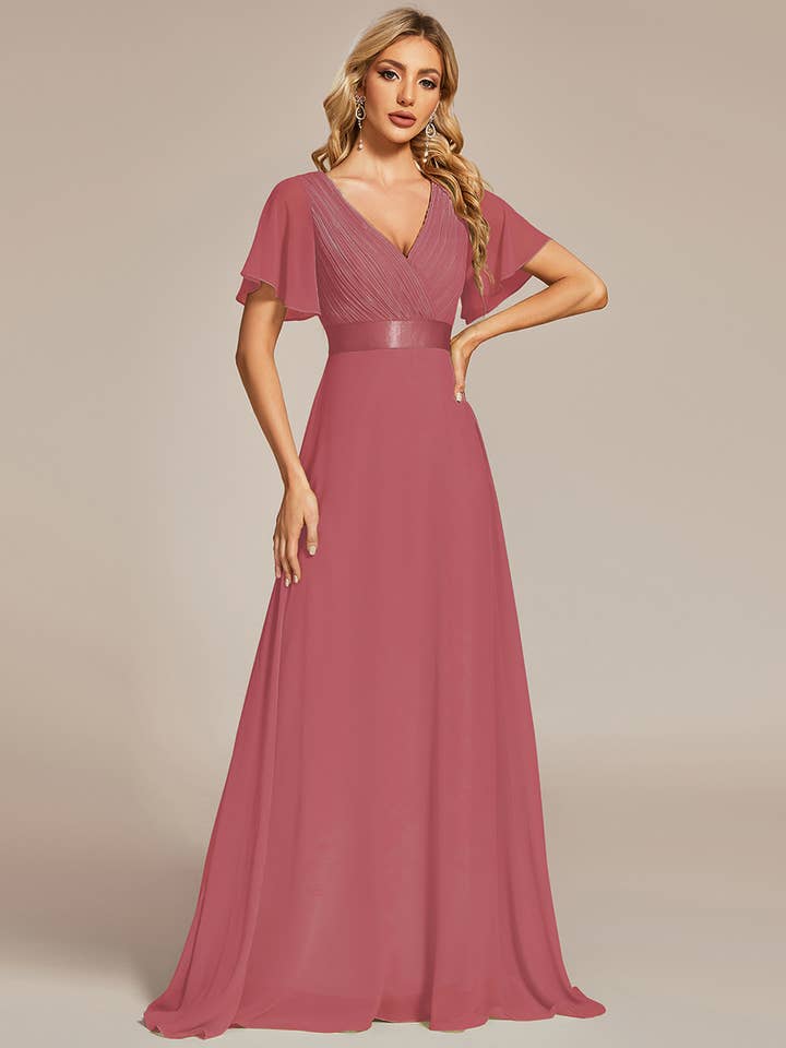 Ever-Pretty - Wholesale Gown – Women's - Double V-Neck Ruffles Chiffon Bridesmaid Dress23