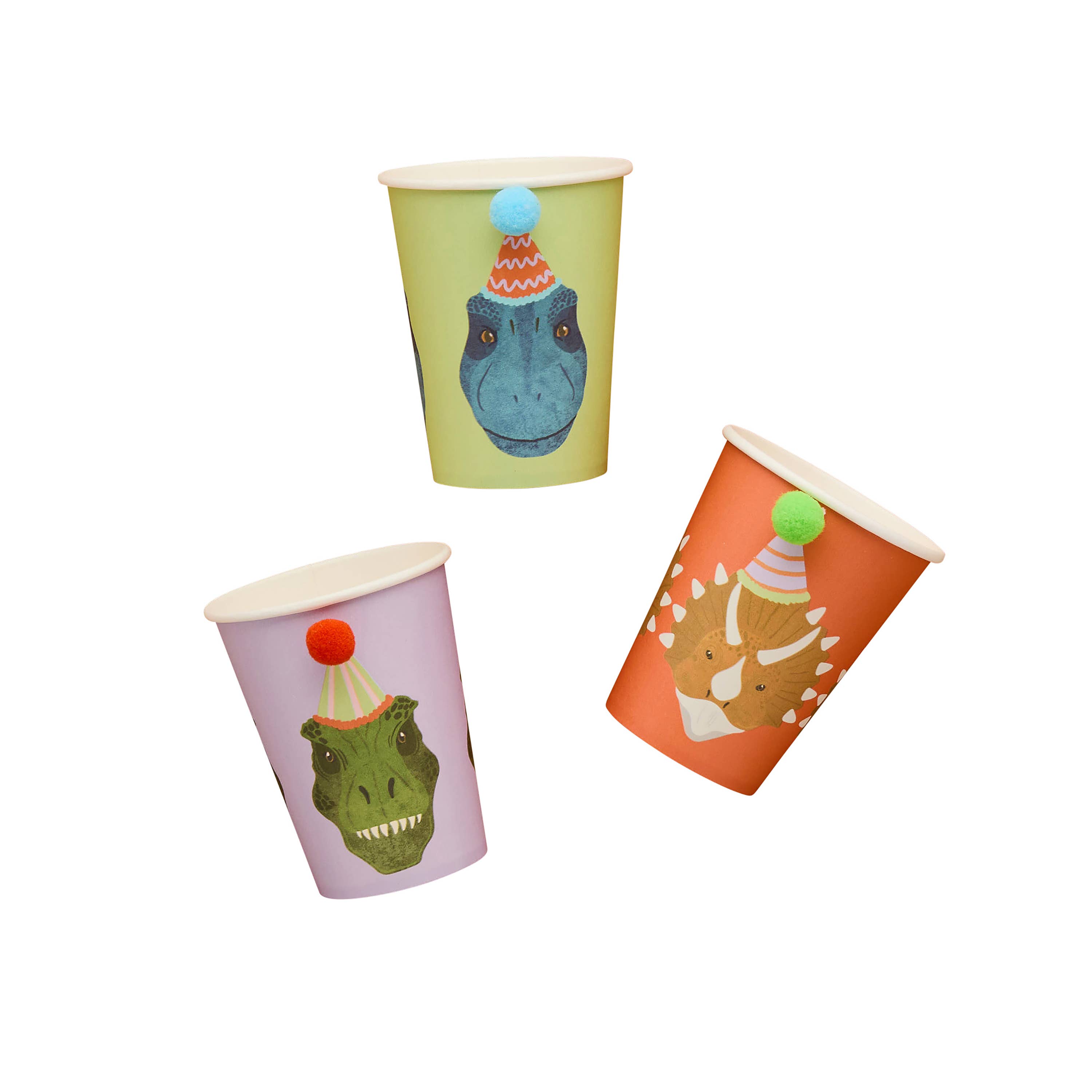 Hootyballoo by Club Green - Wholesale Disposable Cup - Party Dinosaur Pom Pom Paper Cups - Pack of 62