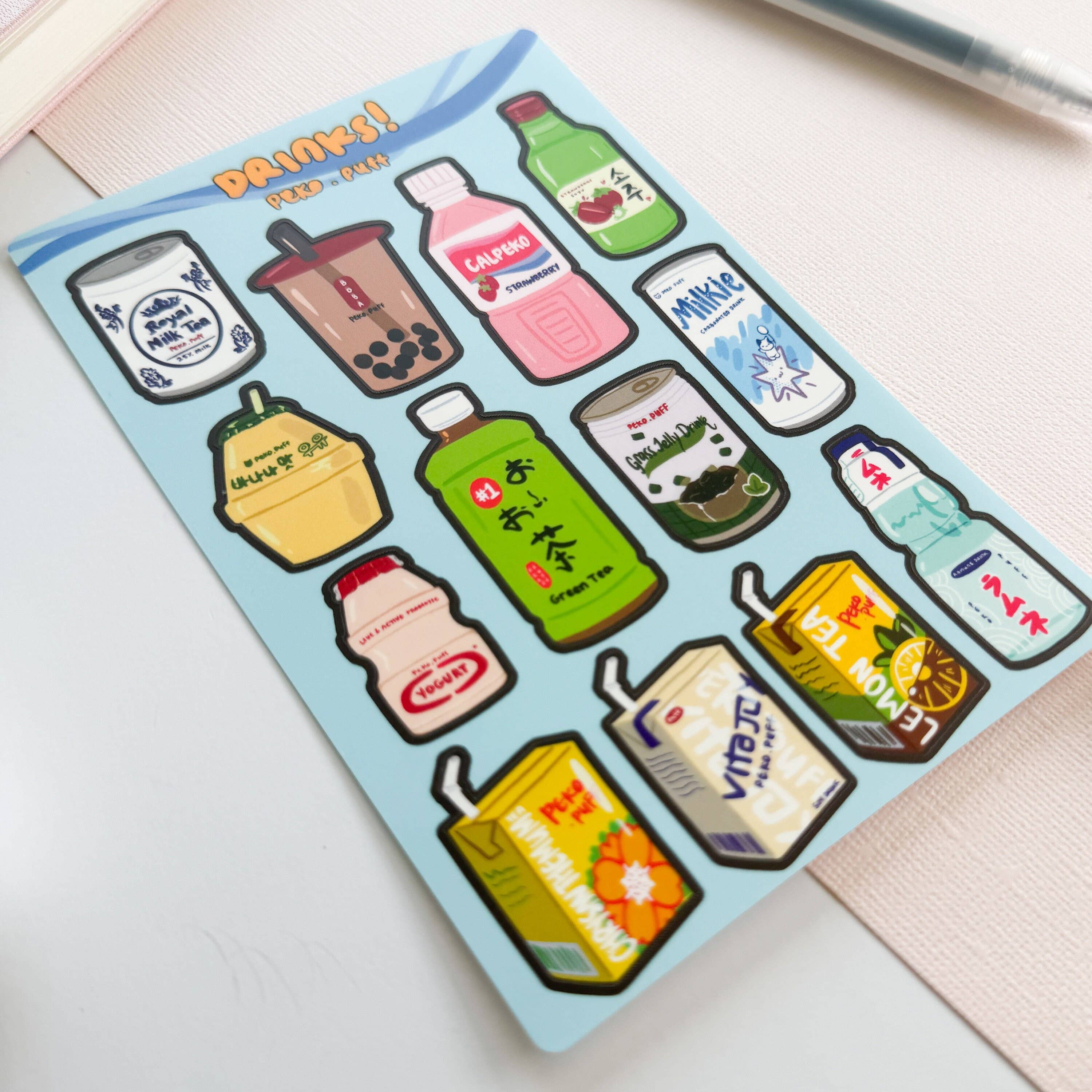PekoPuff - Wholesale Sticker - Nostalgic Asian Drinks Matte Waterproof Deco Sticker Sheet3