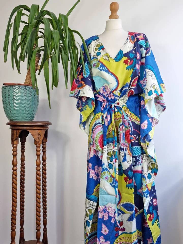 Essential Designs London – wholesale Kaftan – Women's – Pure Cotton Kaftan Long Dress In Vibrant Shade