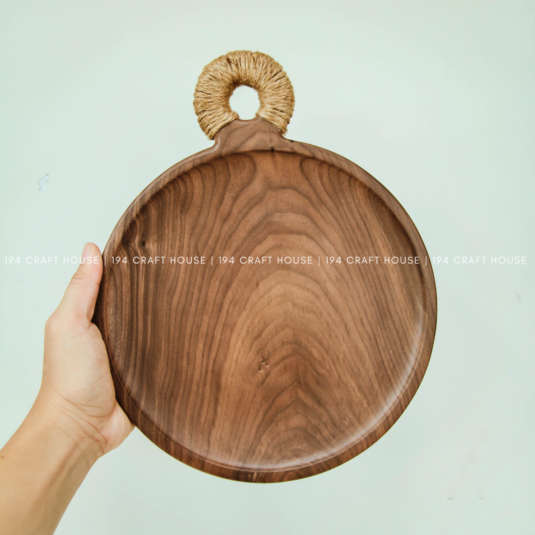 194 Craft House - Vendita all'ingrosso Vassoi da portata - Vassoio Rotondo in Legno di Noce - Piatto in Legno - Decorazione per la Casa & Regali4