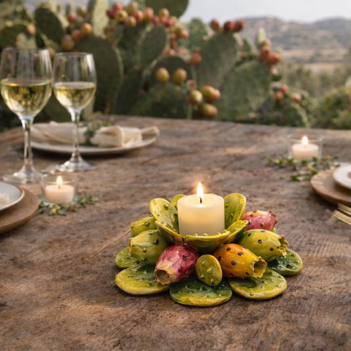 Italian Ceramic Fig Candle Holder 15cm per la vendita all'ingrosso da parte di LUEM ART ceramiche e porcellane di Capodimonte Made In Italy