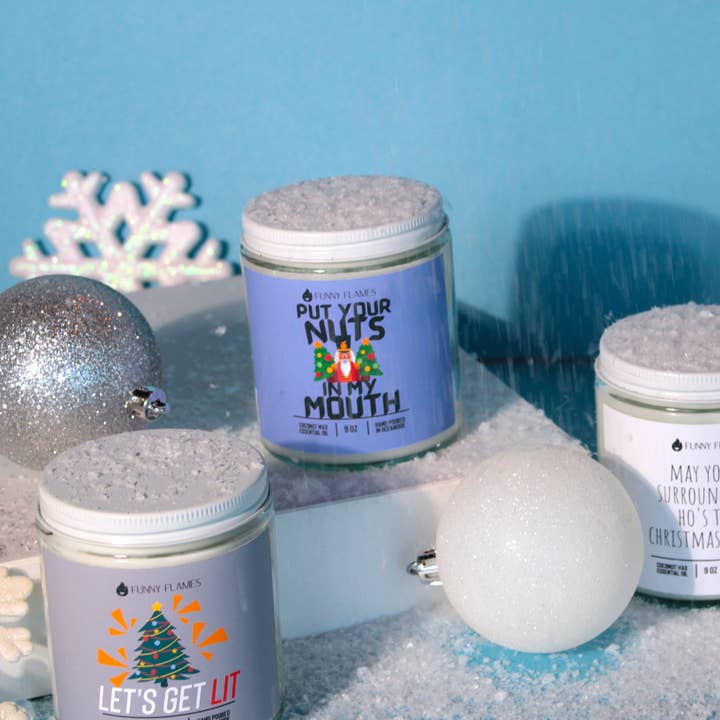 Funny Flames Candle Co - Les Creme – wholesale Jar/filled candle – Put Your Nuts In My Mouth- Funny Holiday Candle for Him 9oz5