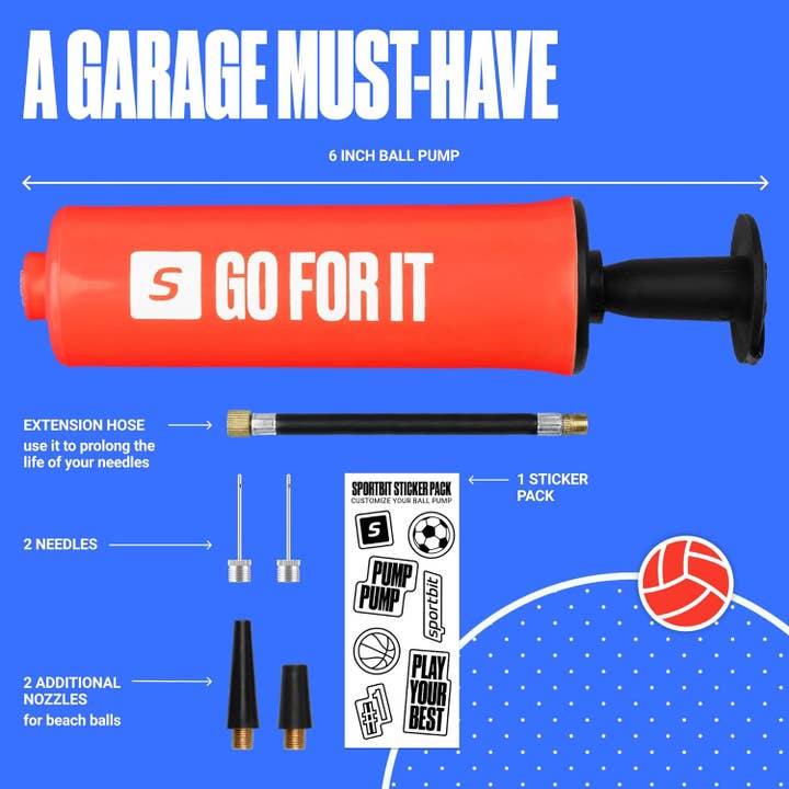 Sportbit - Wholesale Sporting Accessories - SPORTBIT Ball Pump for Sports Balls - Air Pump for Balls with 5 Needles, Basketball Pump, Soccer Ball Pump, Volleyball Pump, Football Pump