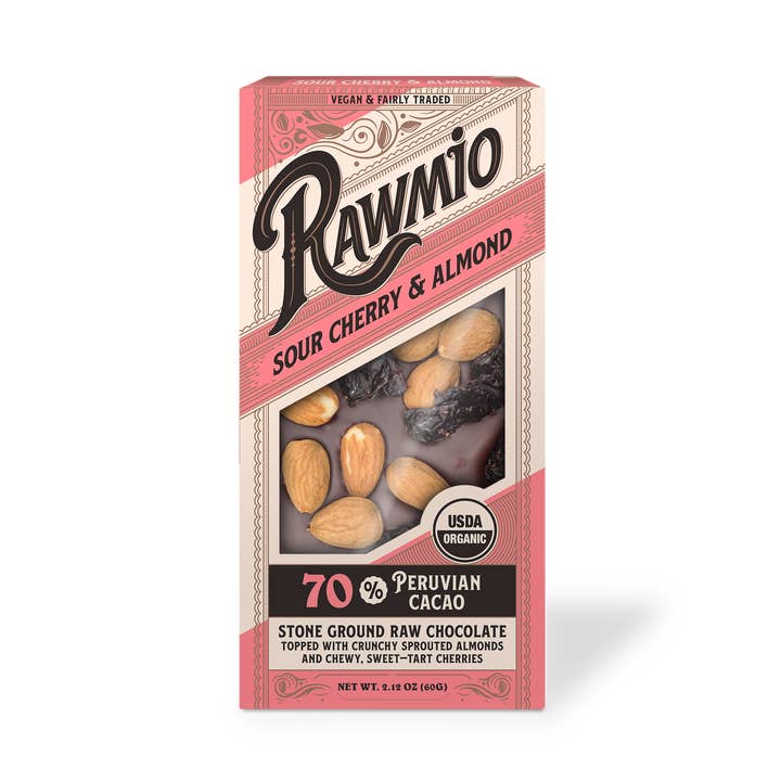 Sour Cherry & Almond Raw Chocolate Bark for wholesale by Windy City Organics